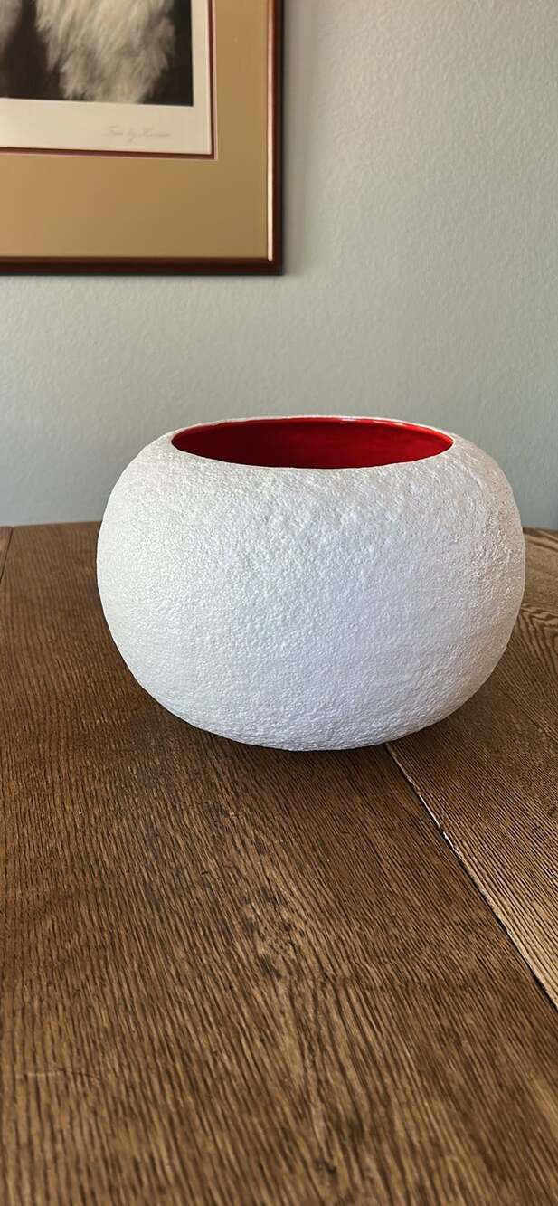 Vintage Handcrafted Ceramic Textured Globe Planter Signed Iva 1968